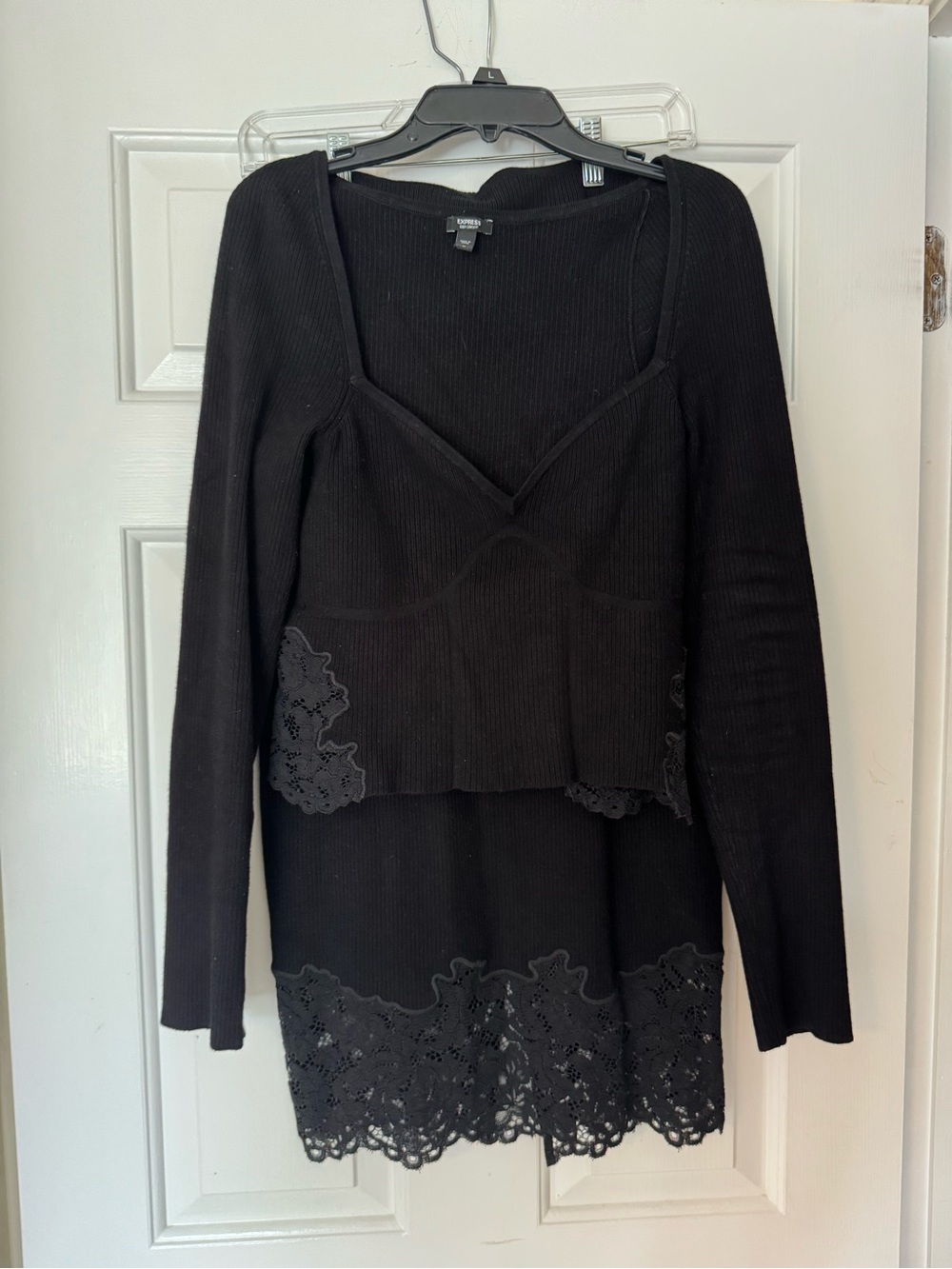 Express Black Ribbed Knit Layered-Look Top